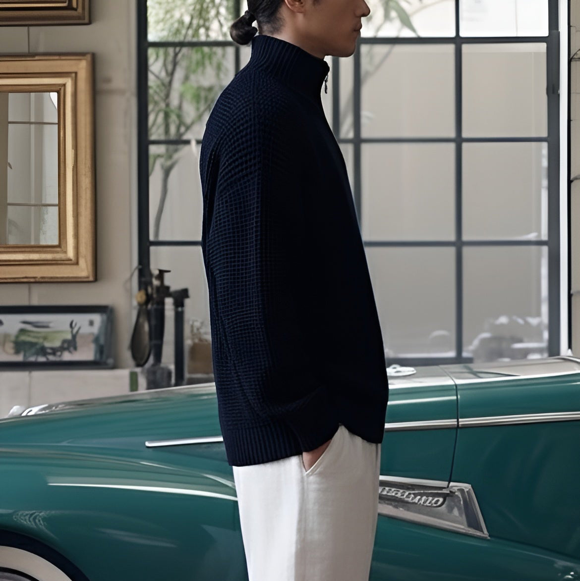 Navy knitted quarter zip