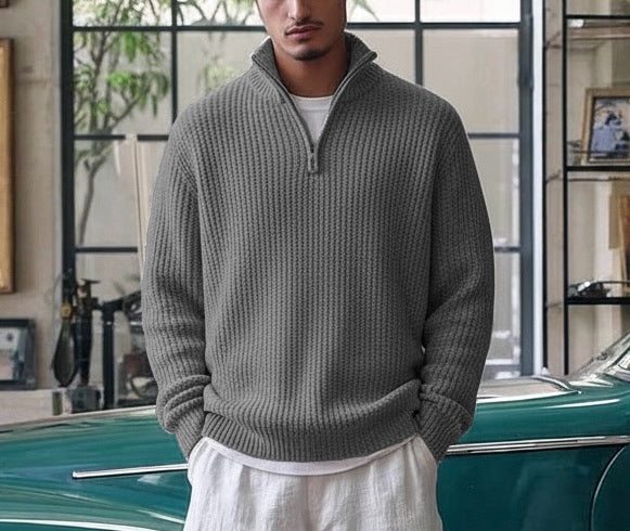 Grey knitted quarter zip