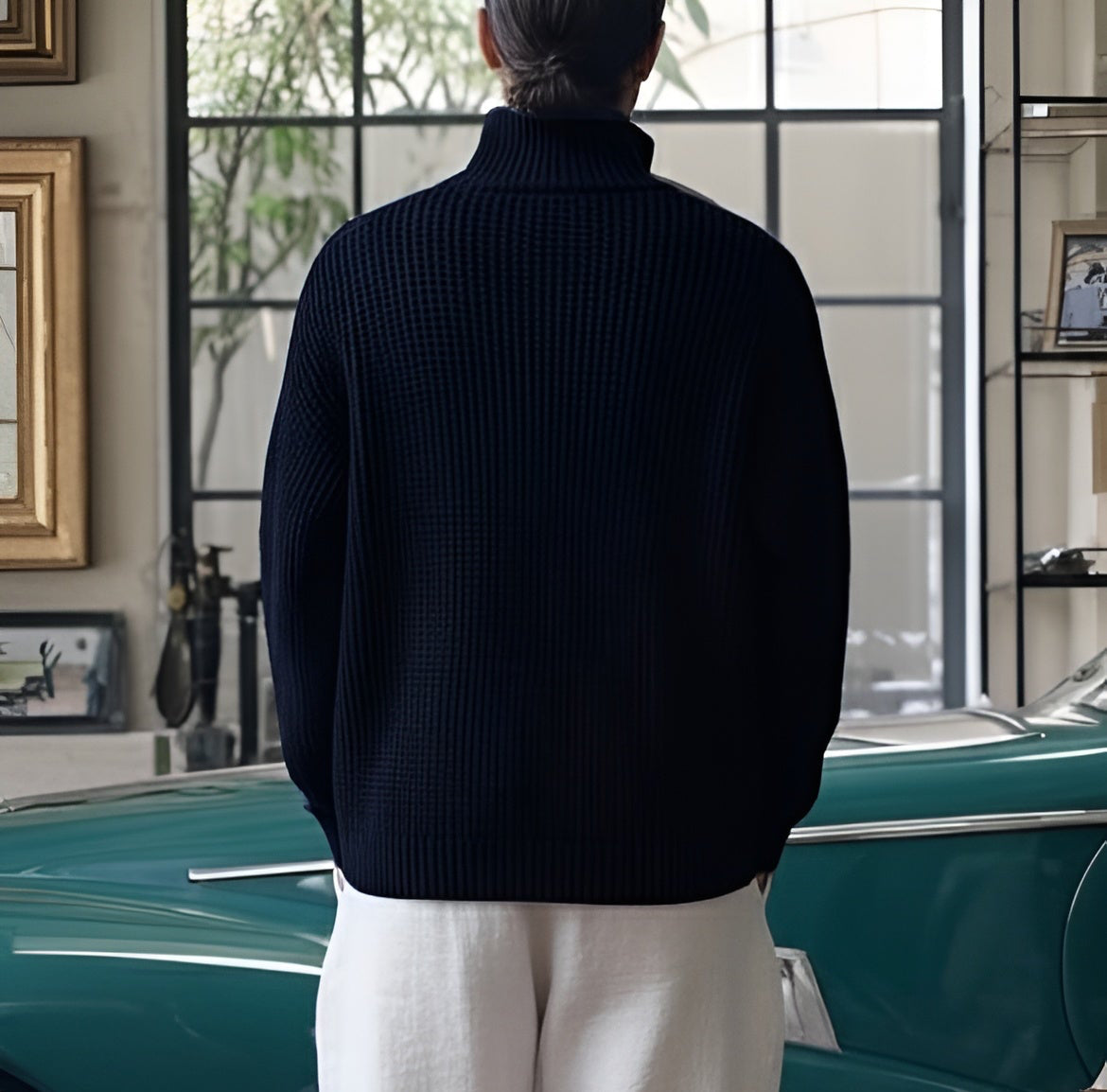 Navy knitted quarter zip