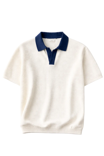 Navy on white knitted polo
