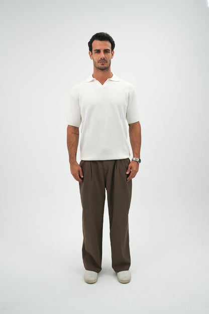 White Open Collar knitted Polo