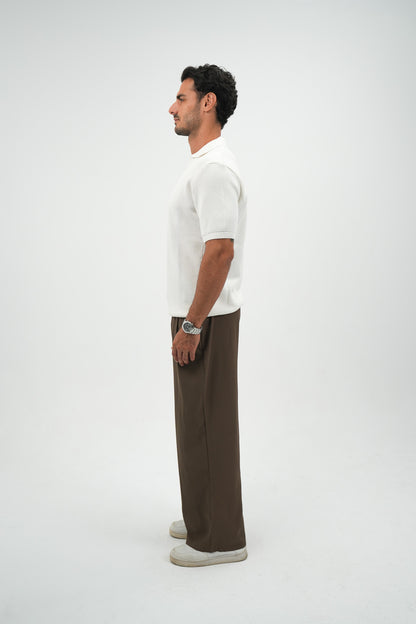 White Open Collar knitted Polo
