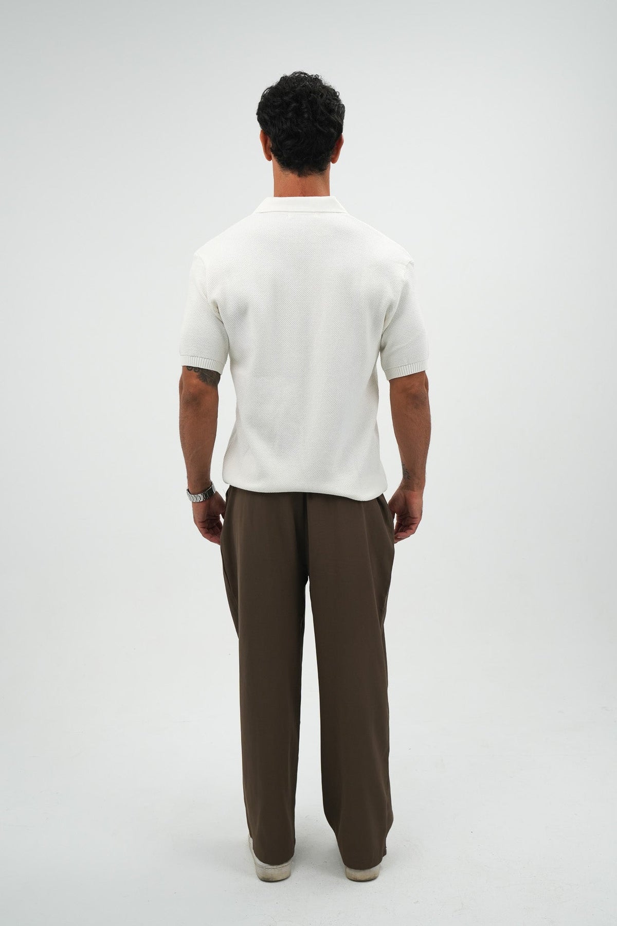 White Open Collar knitted Polo
