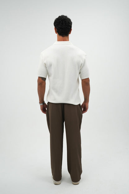 White Open Collar knitted Polo
