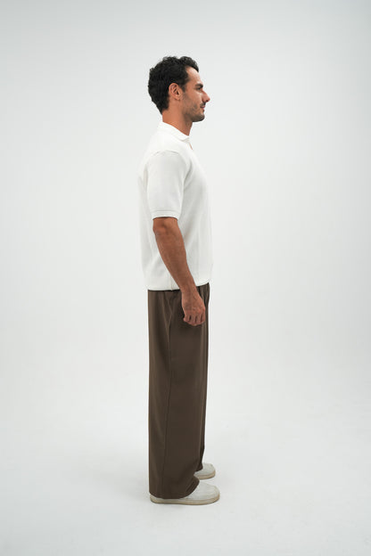 White Open Collar knitted Polo