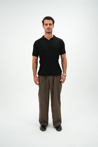 Black Cable Knit Polo