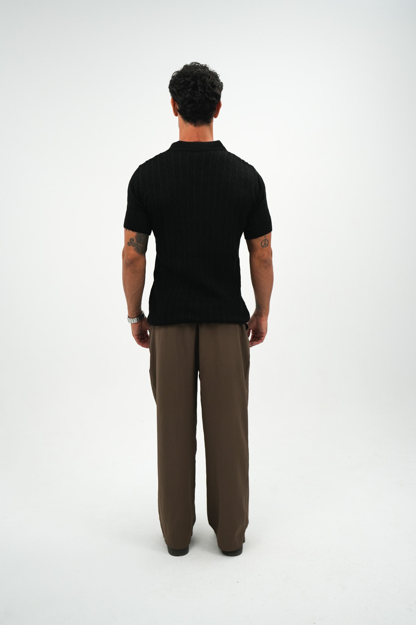 Black Cable Knit Polo