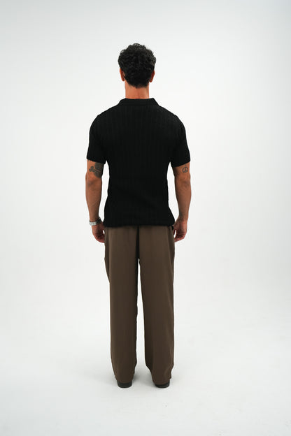 Black Cable Knit Polo