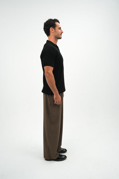 Black Cable Knit Polo