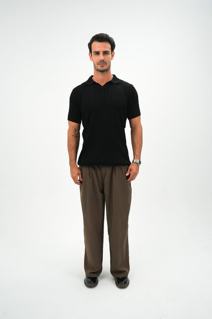 Black Cable Knit Polo