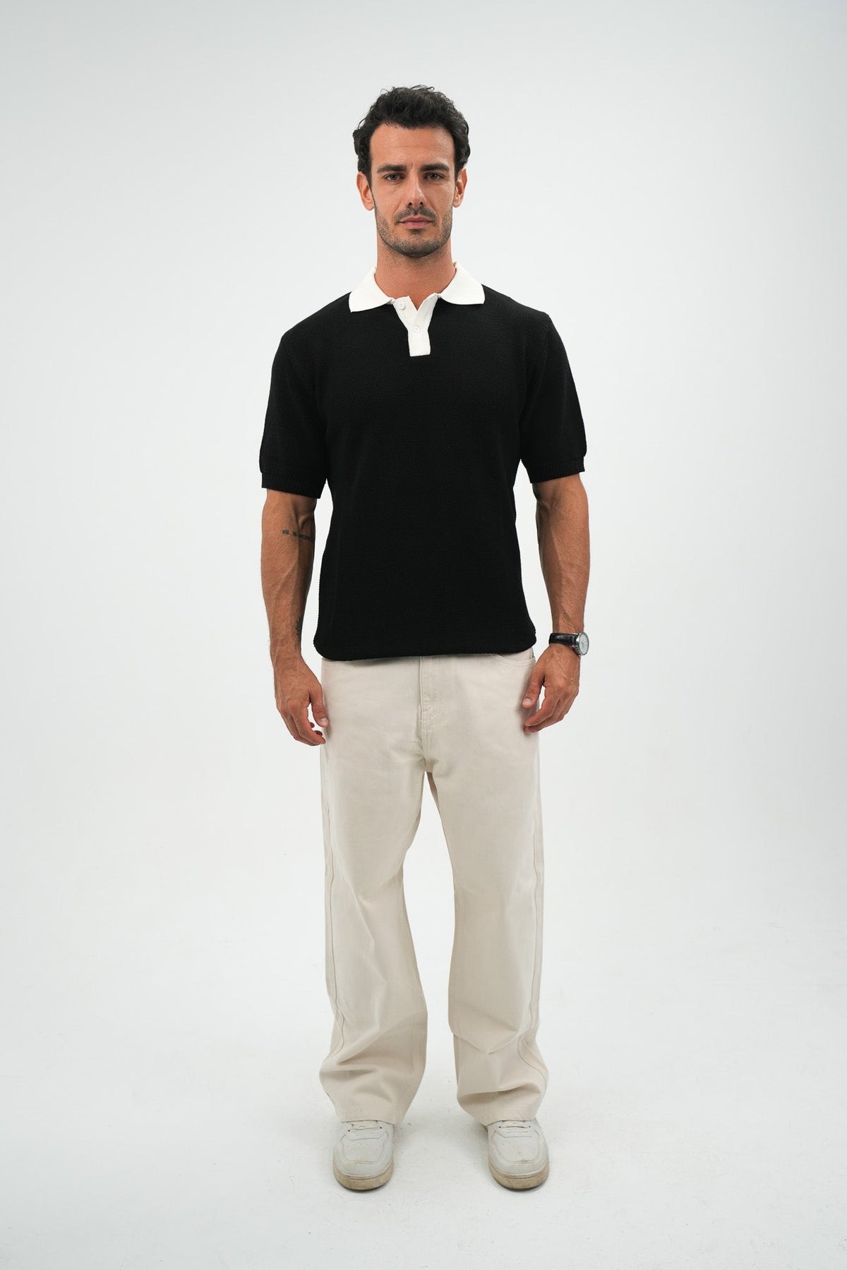 White on black knitted polo
