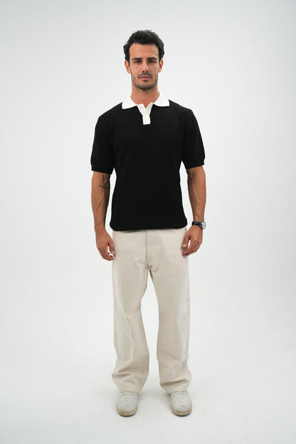 White on black knitted polo