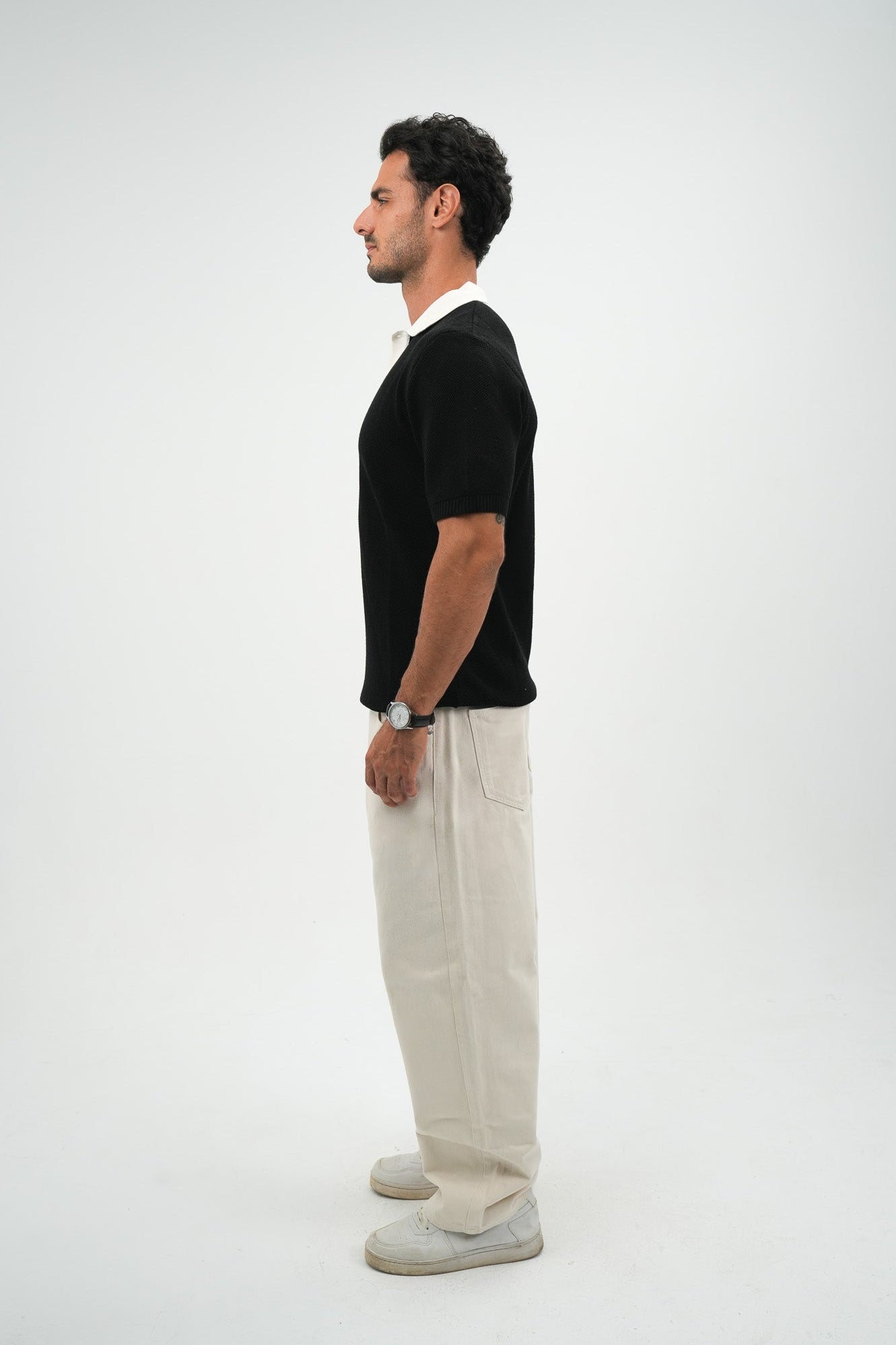 White on black knitted polo