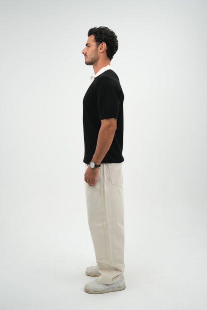 White on black knitted polo