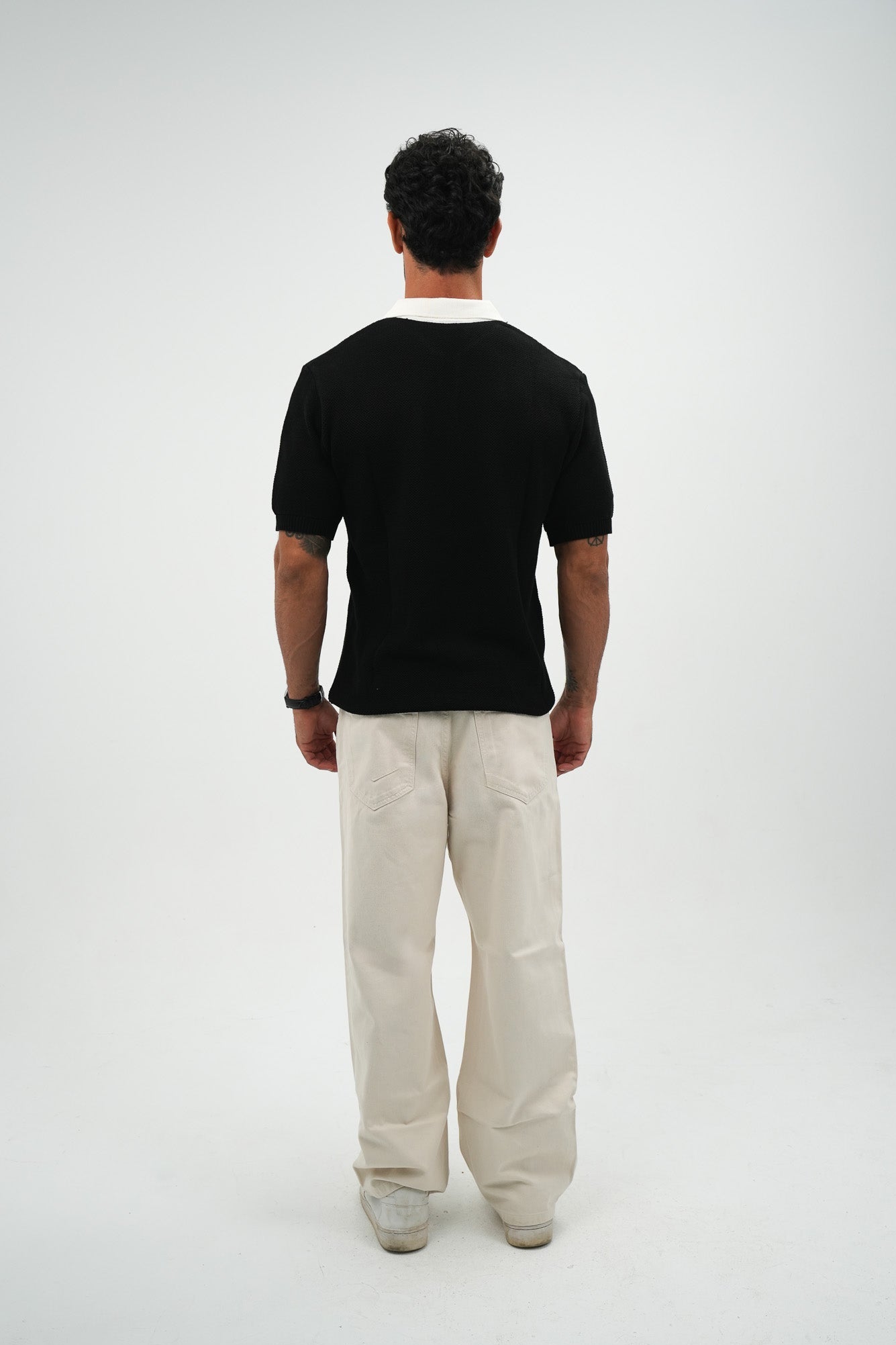 White on black knitted polo