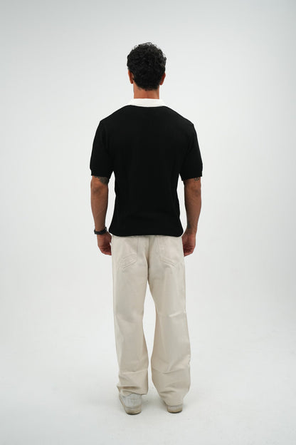 White on black knitted polo