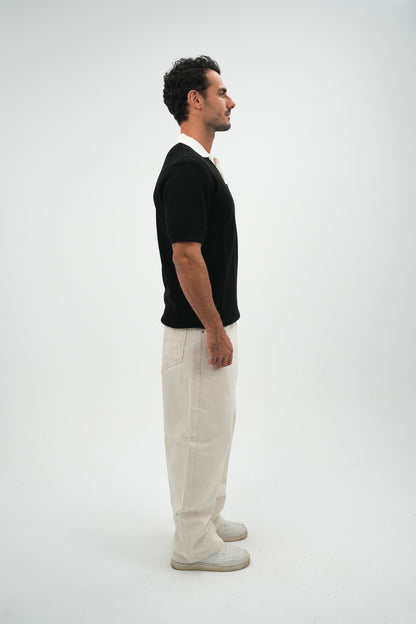 White on black knitted polo