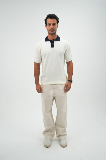 Navy on white knitted polo