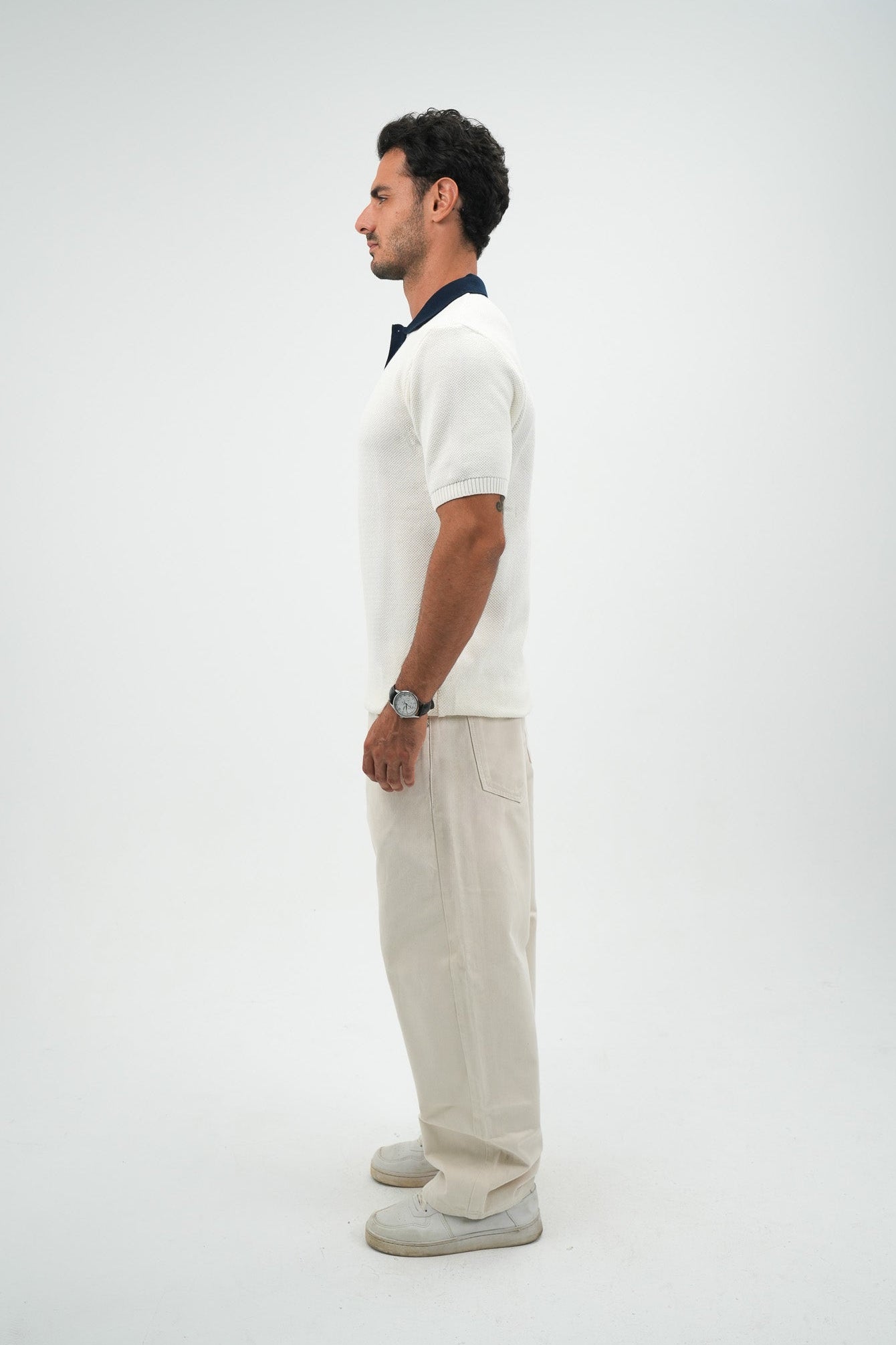 Navy on white knitted polo