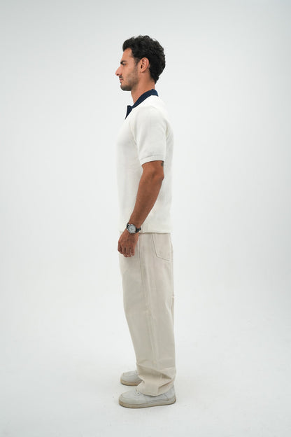 Navy on white knitted polo