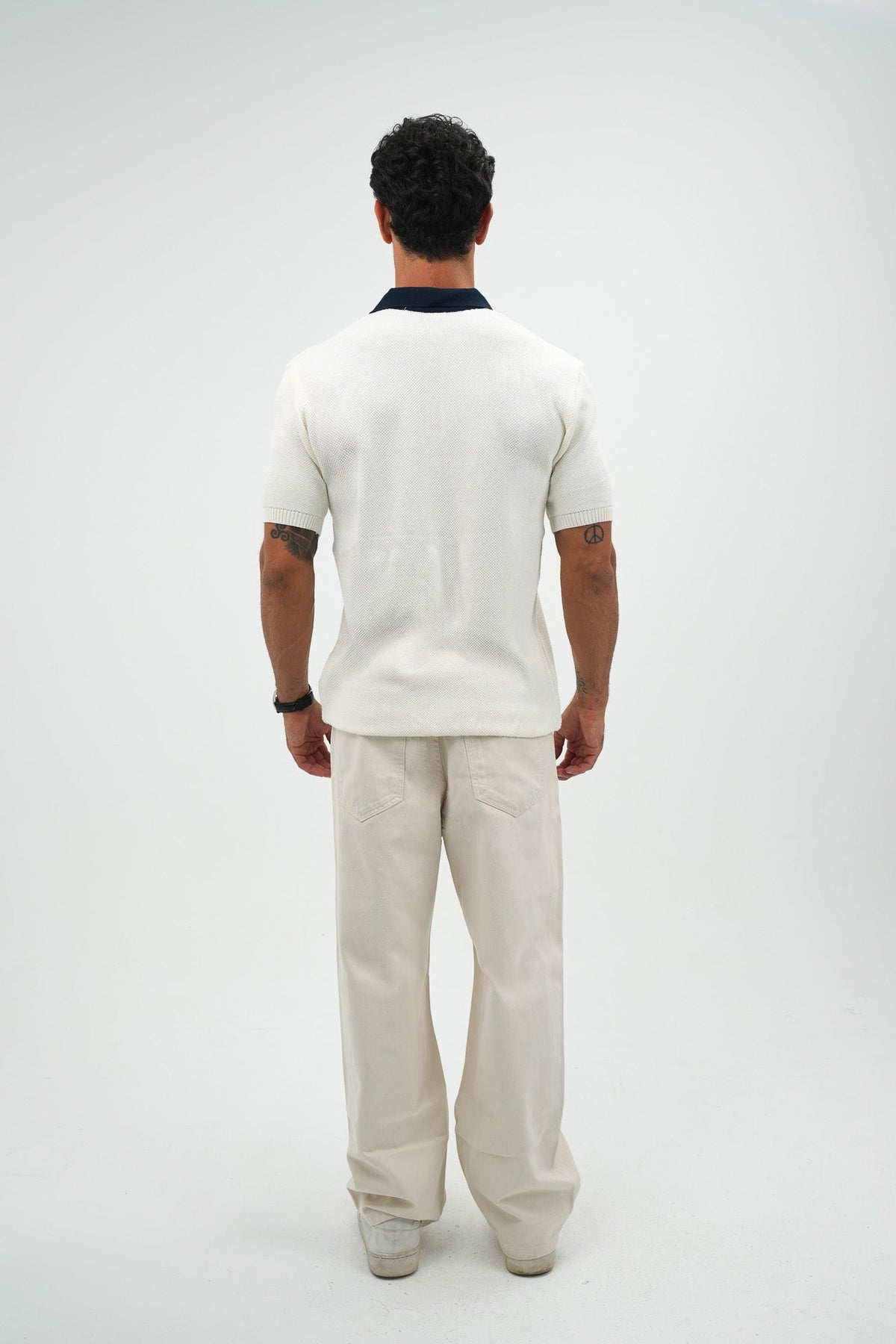 Navy on white knitted polo