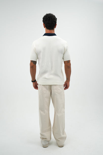 Navy on white knitted polo