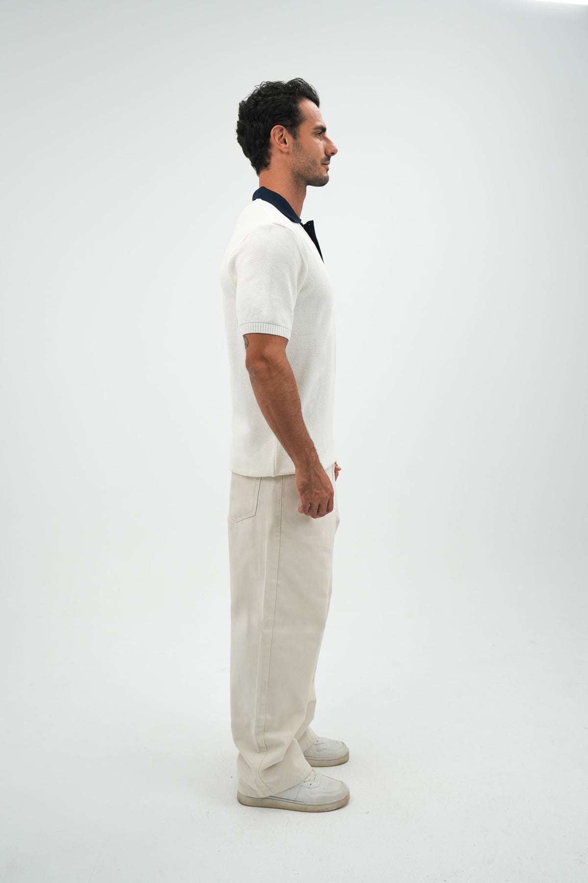 Navy on white knitted polo