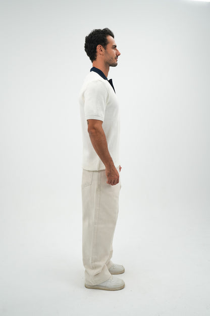 Navy on white knitted polo