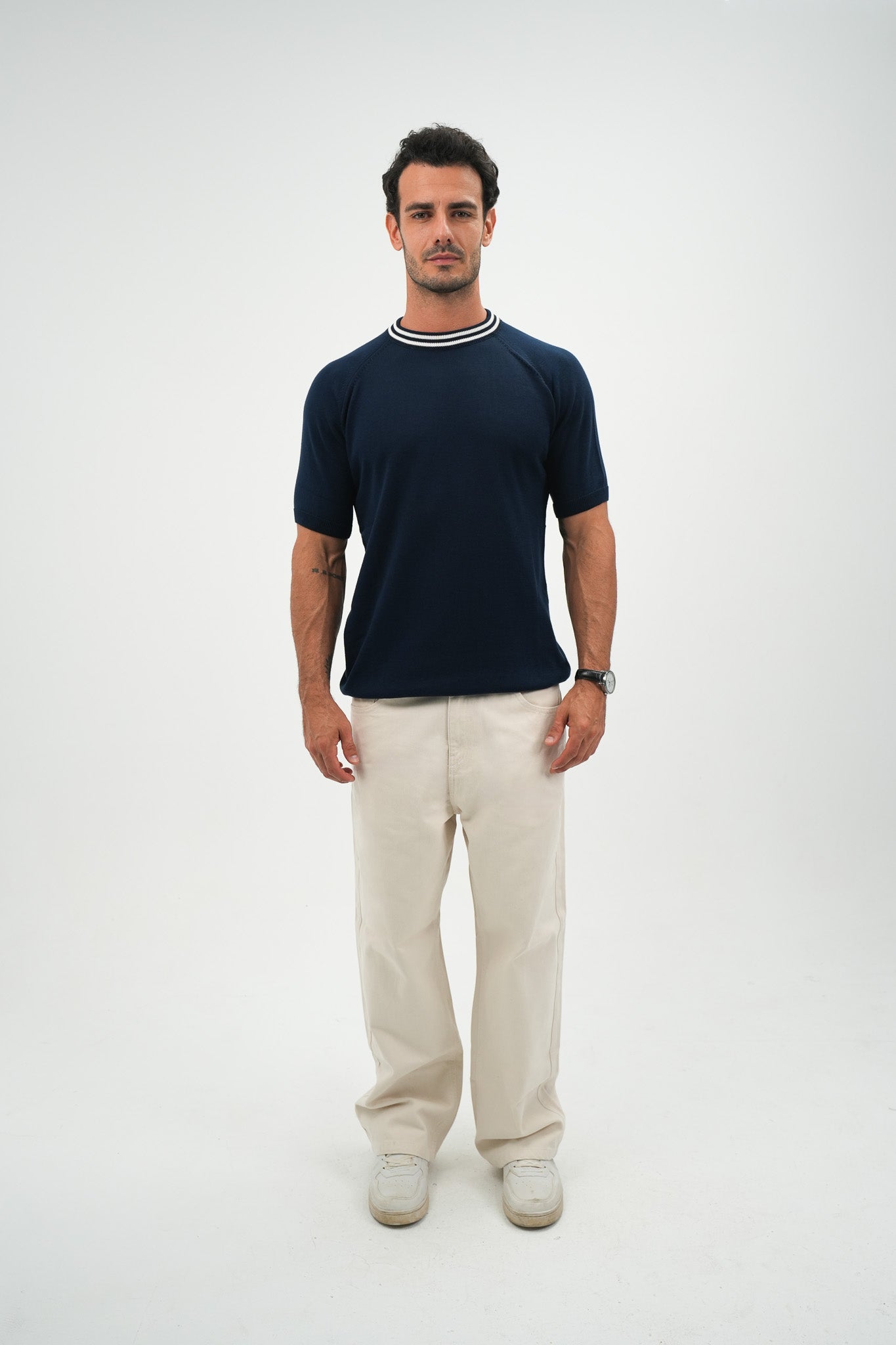 Navy Stripe knitted tee