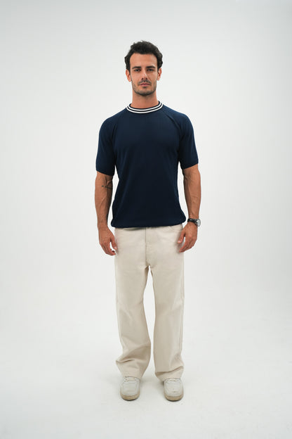 Navy Stripe knitted tee