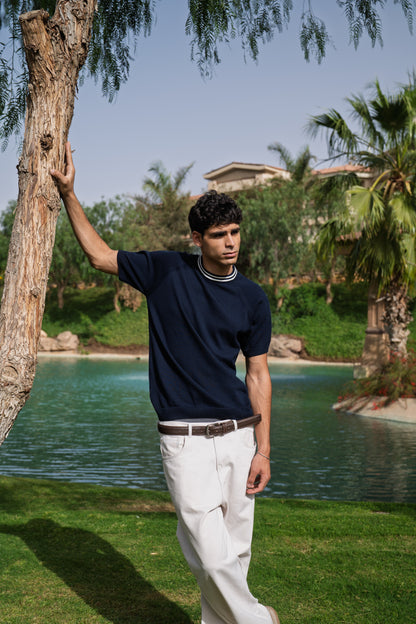 Navy Stripe knitted tee