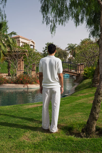 White Open Collar knitted Polo