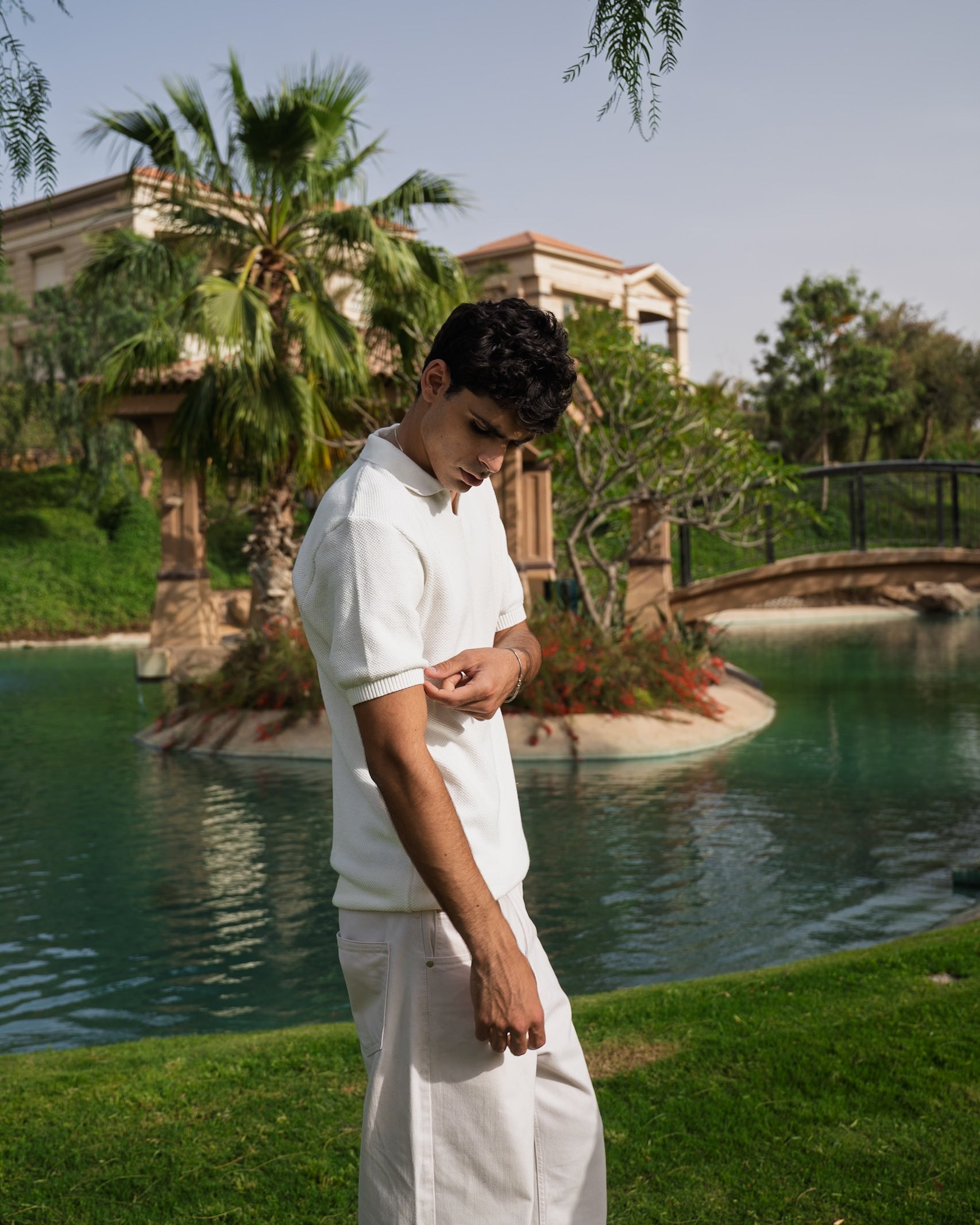 White Open Collar knitted Polo