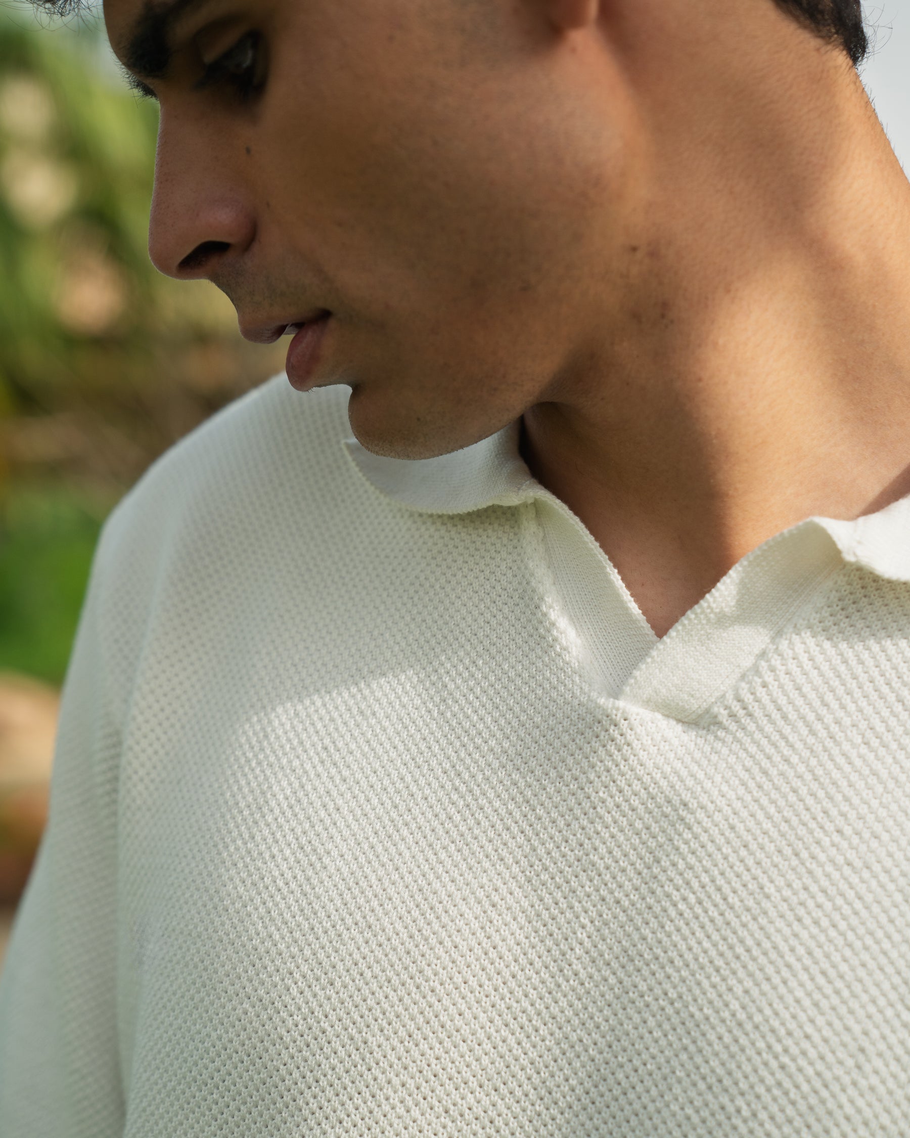 White Open Collar knitted Polo