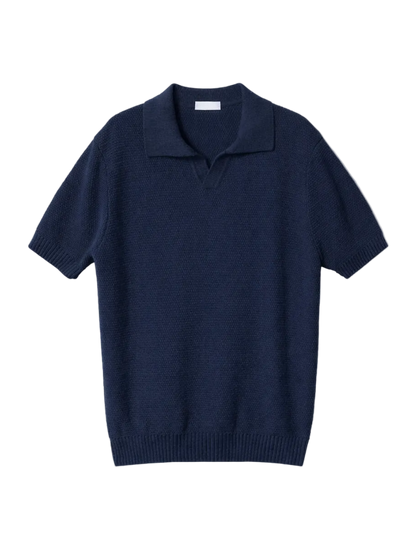 Navy Open Collar knitted Polo