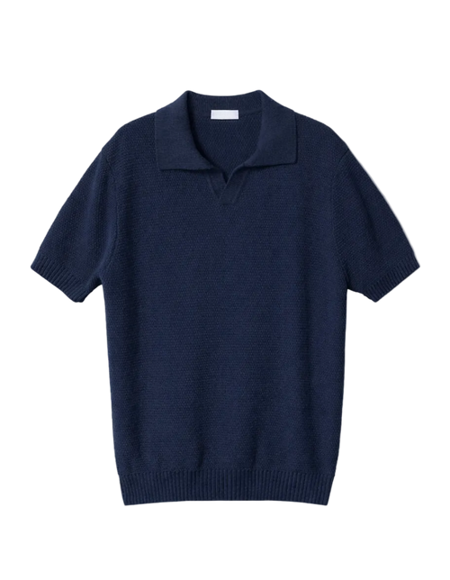 Navy Open Collar knitted Polo