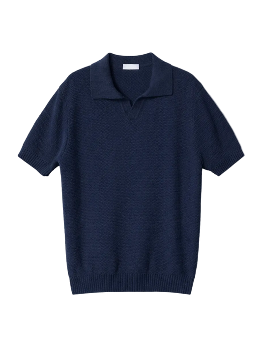 Navy Open Collar knitted Polo