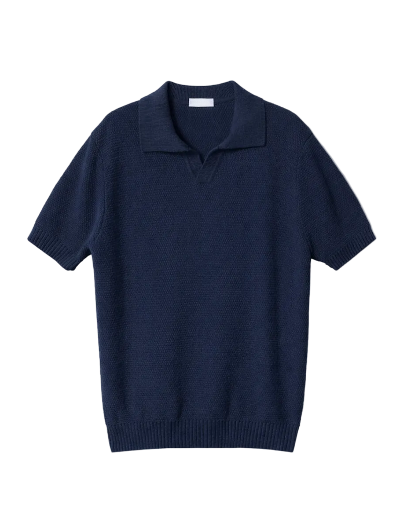 Navy Open Collar knitted Polo