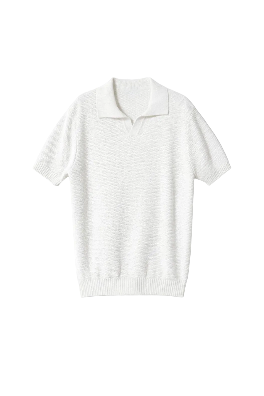 White Open Collar knitted Polo