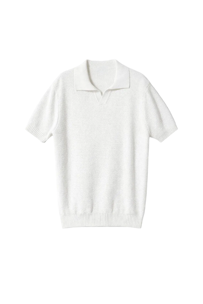 White Open Collar knitted Polo