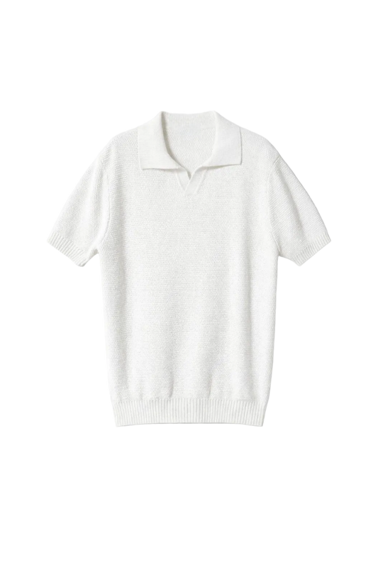 White Open Collar knitted Polo