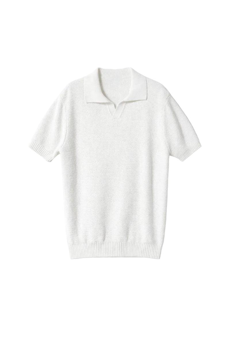 White Open Collar knitted Polo