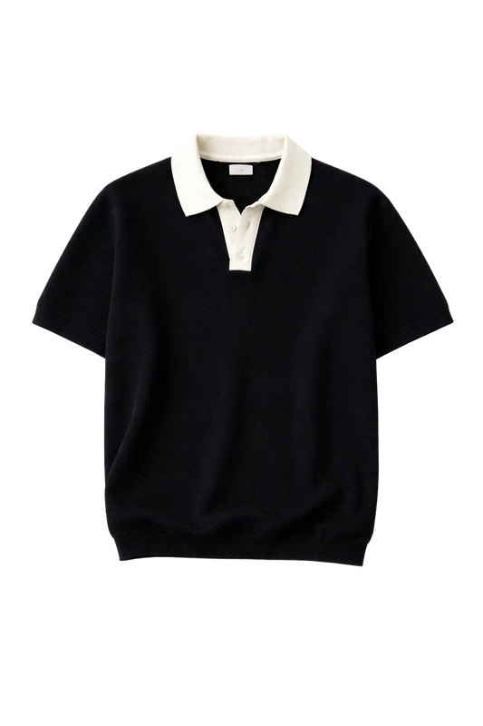 White on black knitted polo