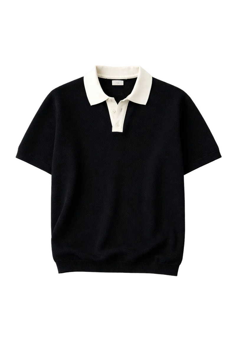 White on black knitted polo