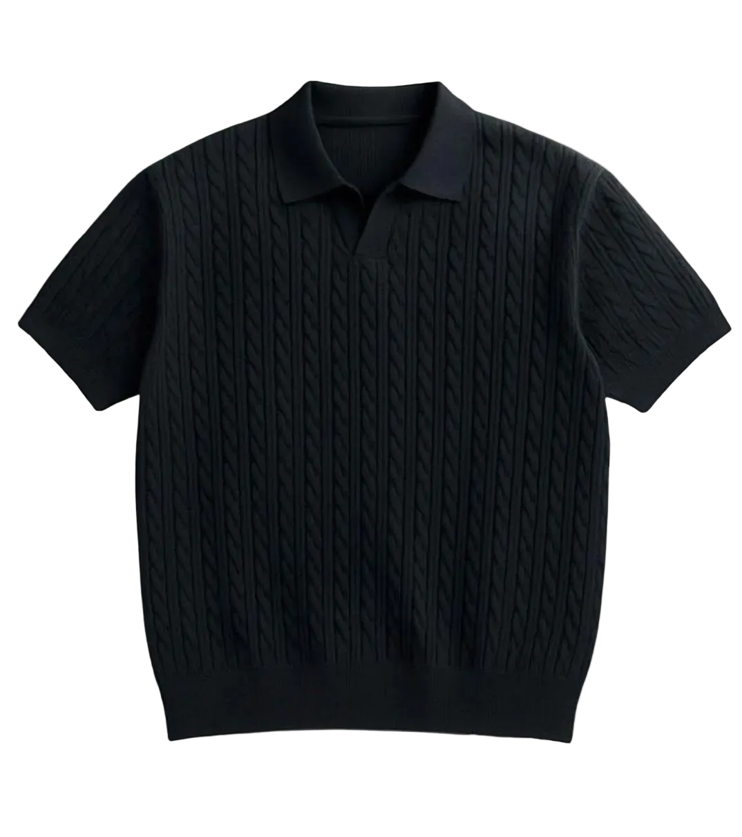 Black Cable Knit Polo