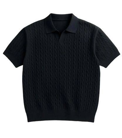 Black Cable Knit Polo