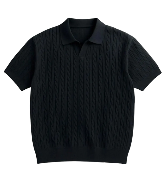 Black Cable Knit Polo